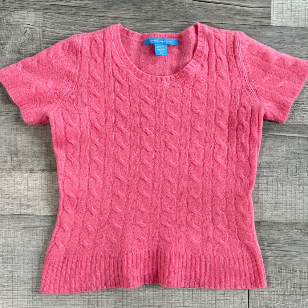 White + Warren 100% Cashmere Cable Knit Short Sleeve Sweater (size XS)